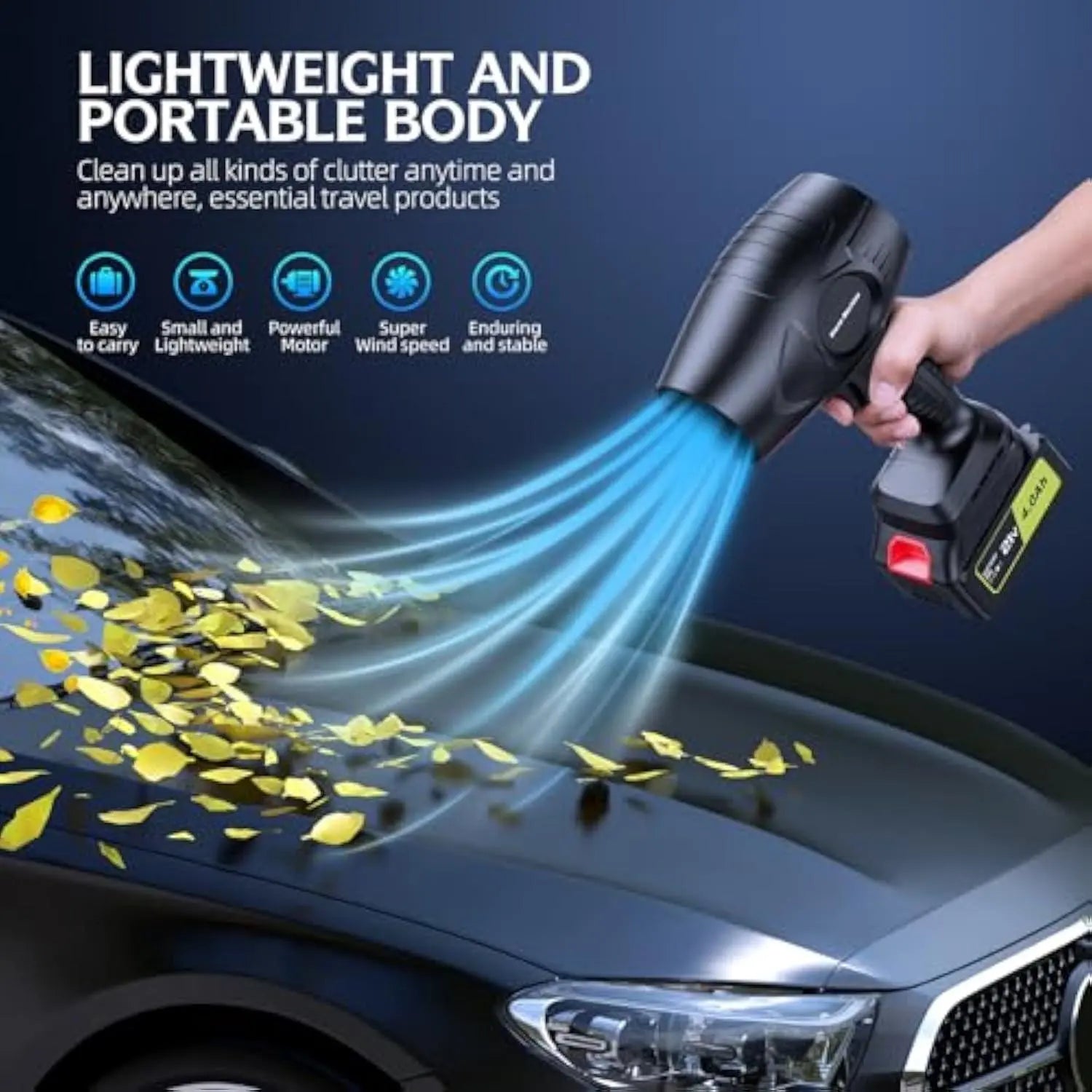MREGB Wireless Handheld High Speed Lithium Battery Rechargeable Blower, 300000 RPM, 2 Packs 4.0Ah Batteries & Charger, Foldable Pedestal Fan, for Office Equipment Cleaning & Lawn Care, High Speed Blower, Cordless Leaf Blower, Air Duster, Turbo Jet Fan