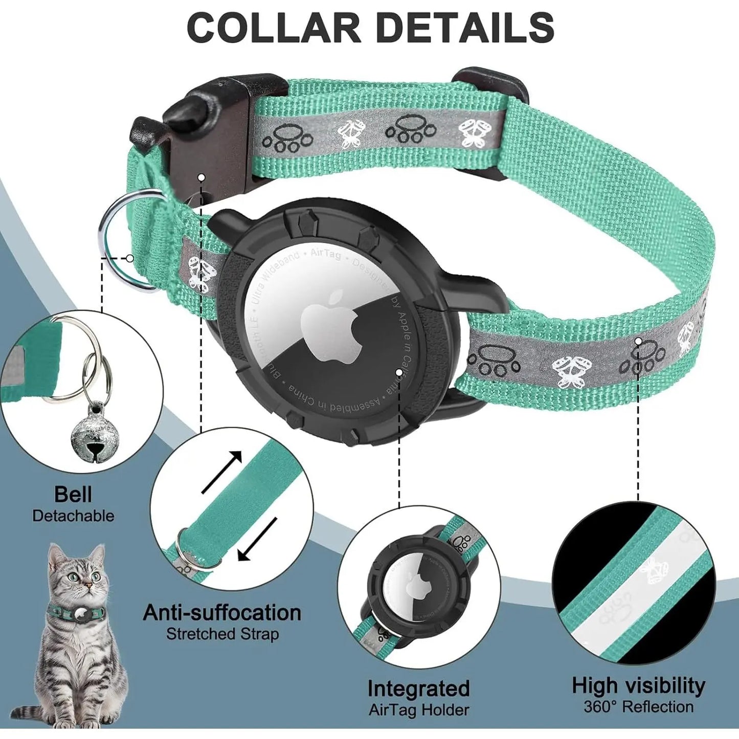 Smart Airtag Cat Collar with Integrated Safety Elastic Tracker - Fully Adjustable, Waterproof, Perfect Gift for Cat Fathers