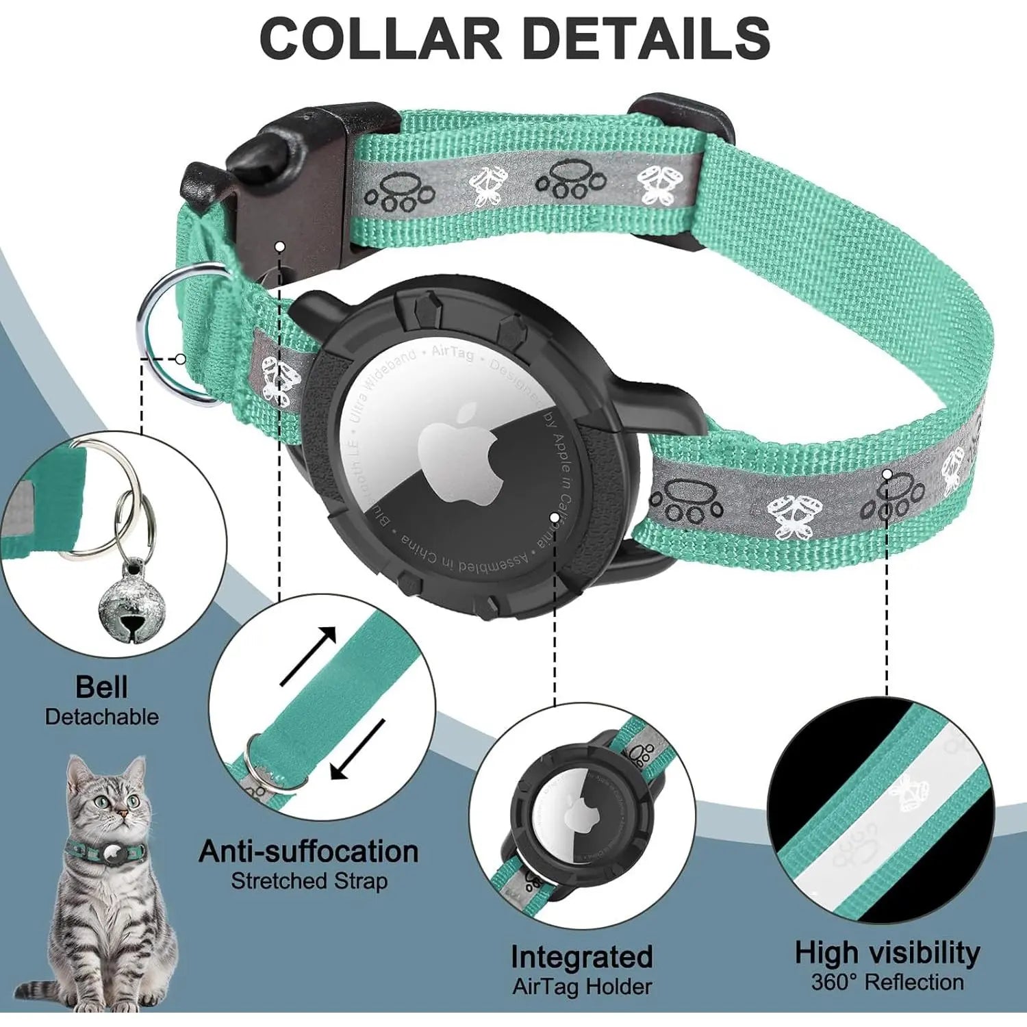 Smart Airtag Cat Collar with Integrated Safety Elastic Tracker - Fully Adjustable, Waterproof, Perfect Gift for Cat Fathers