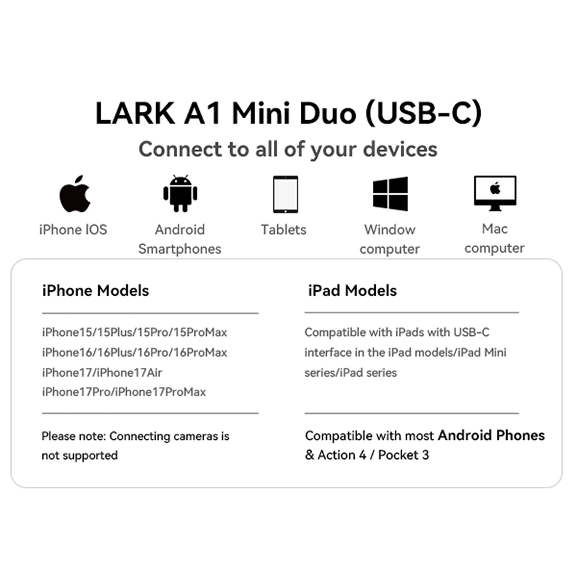 Hollyland LARK A1 USB-C Wireless Microphone for iPhone & Android - 45kHz/24Bit, Magnetic Mini Mic for Podcasting and Vlogging