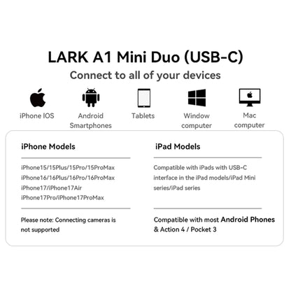 Hollyland LARK A1 USB-C Wireless Microphone for iPhone & Android - 45kHz/24Bit, Magnetic Mini Mic for Podcasting and Vlogging