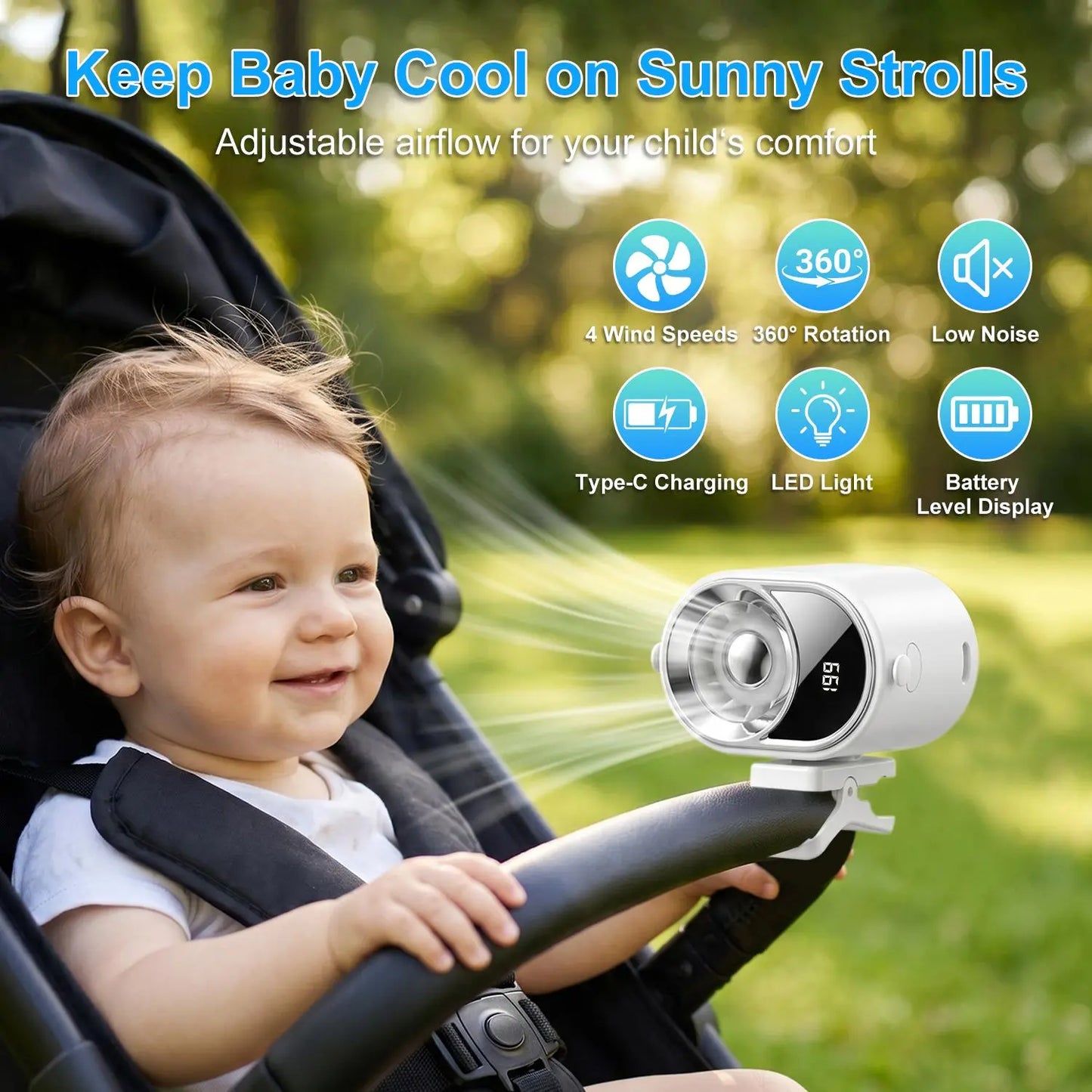 PADOX Clip-On Car Fan with LED Display, 360° Rotating Turbo Fan, 4-Speed Rechargeable Personal Cooling Fan, 1800Mah Battery, Type-C Charging for Car, Desk & Travel #Summerwins #Dealsforyoudays #Summerwins