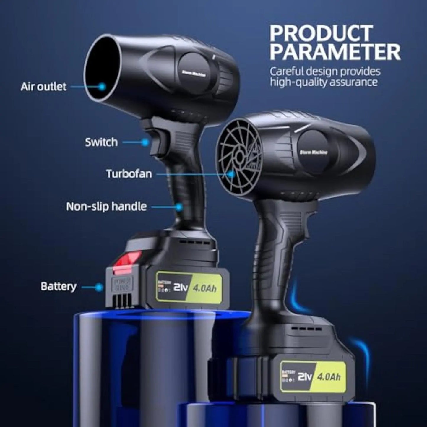 MREGB Wireless Handheld High Speed Lithium Battery Rechargeable Blower, 300000 RPM, 2 Packs 4.0Ah Batteries & Charger, Foldable Pedestal Fan, for Office Equipment Cleaning & Lawn Care, High Speed Blower, Cordless Leaf Blower, Air Duster, Turbo Jet Fan