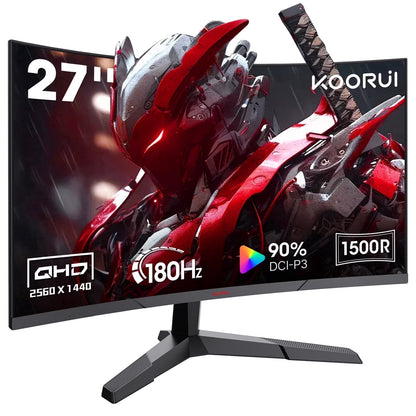 27 Inch Curved Gaming Monitor, 180Hz FHD Computer Monitors, 99% Srgb, Adaptive-Sync, 27E6CA